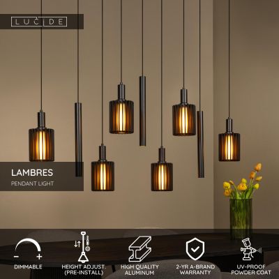 Lucide LAMBRES - Pendant light - 6xE27 - Black